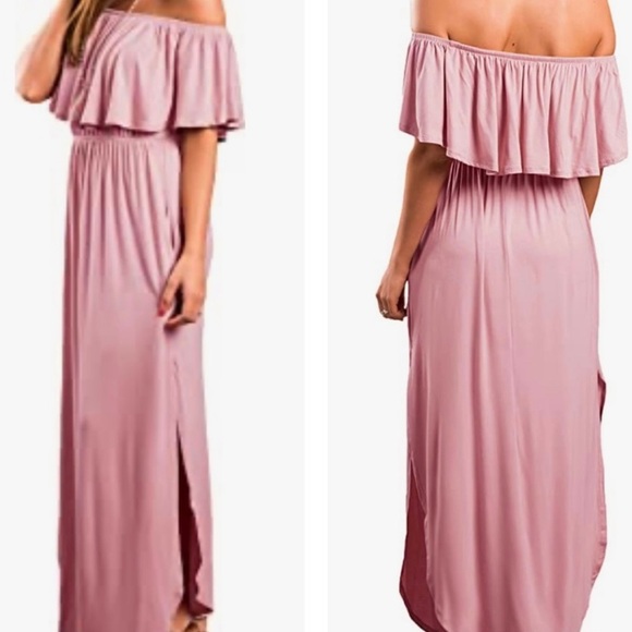 NWT VERABENDI Off Shoulder Maxi Dress in Light Pink Size XS - Picture 2 of 4
